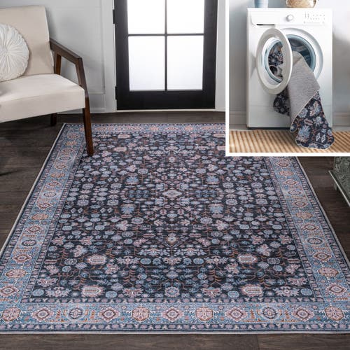 Shop Jonathan Y Kemer All-over Persian Machine-washable Area Rug In Black/blue