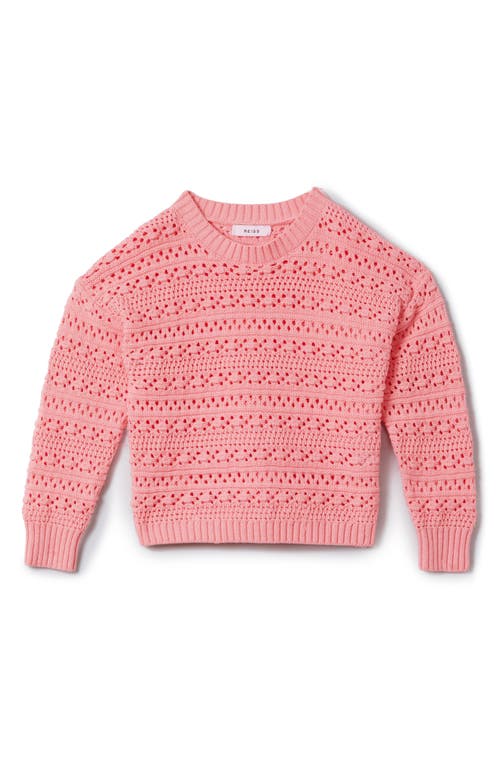 Reiss Kids' Open Stitch Cotton Crewneck Sweater Pink at Nordstrom, Y