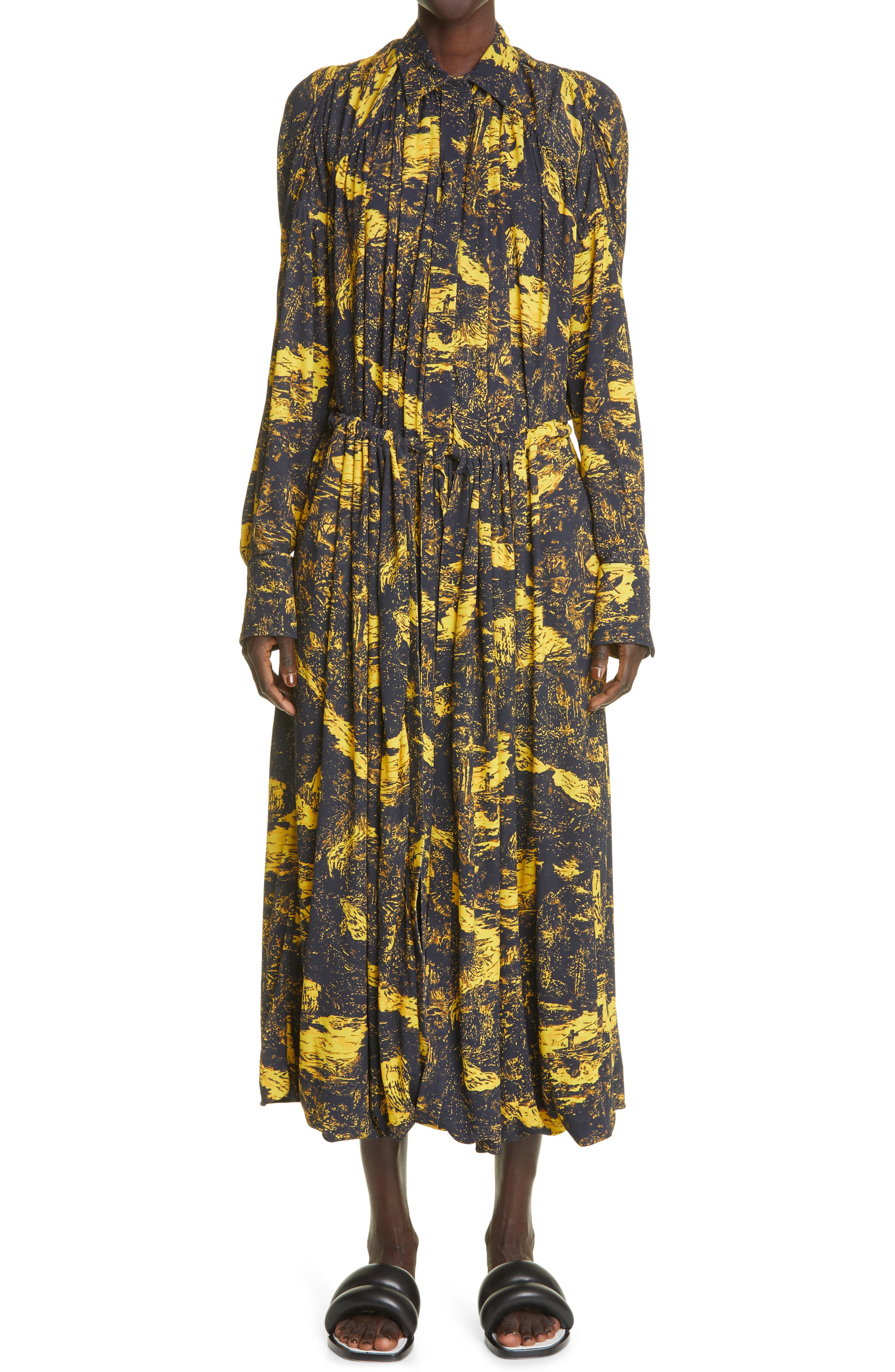 Proenza Schouler Swirl Print Long Sleeve Jersey Shirtdress, Size 4 In 970 Yellow Multi At Nordstrom