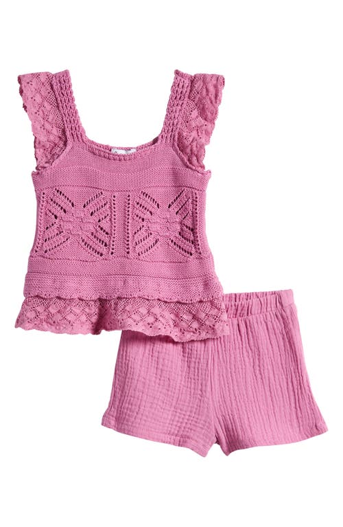 Splendid Cotton Pointelle & Lace Top Shorts Set Taffy at Nordstrom,