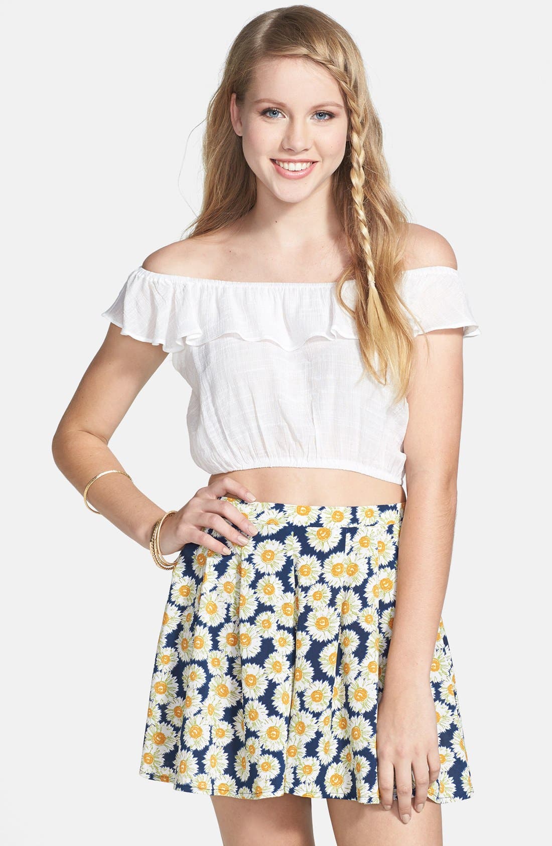 Blu Pepper Ruffle Off Shoulder Crop Top (Juniors) Nordstrom
