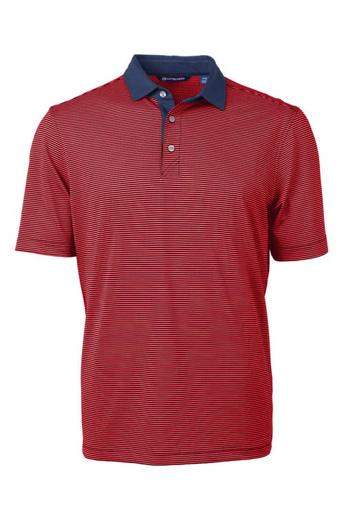 Cutter & Buck Virtue Eco Pique Micro Stripe Recycled Mens Polo In Red/navy Blue