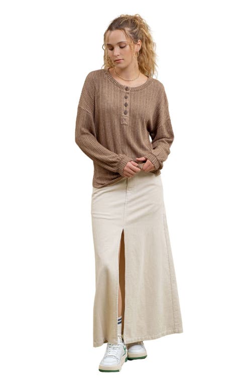Blu Pepper Long Sleeve Half Button Top In Brown