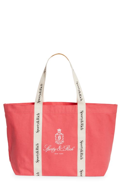 Sporty & Rich Vendome Club Embroidered Cotton Tote in Cotton Candy at Nordstrom