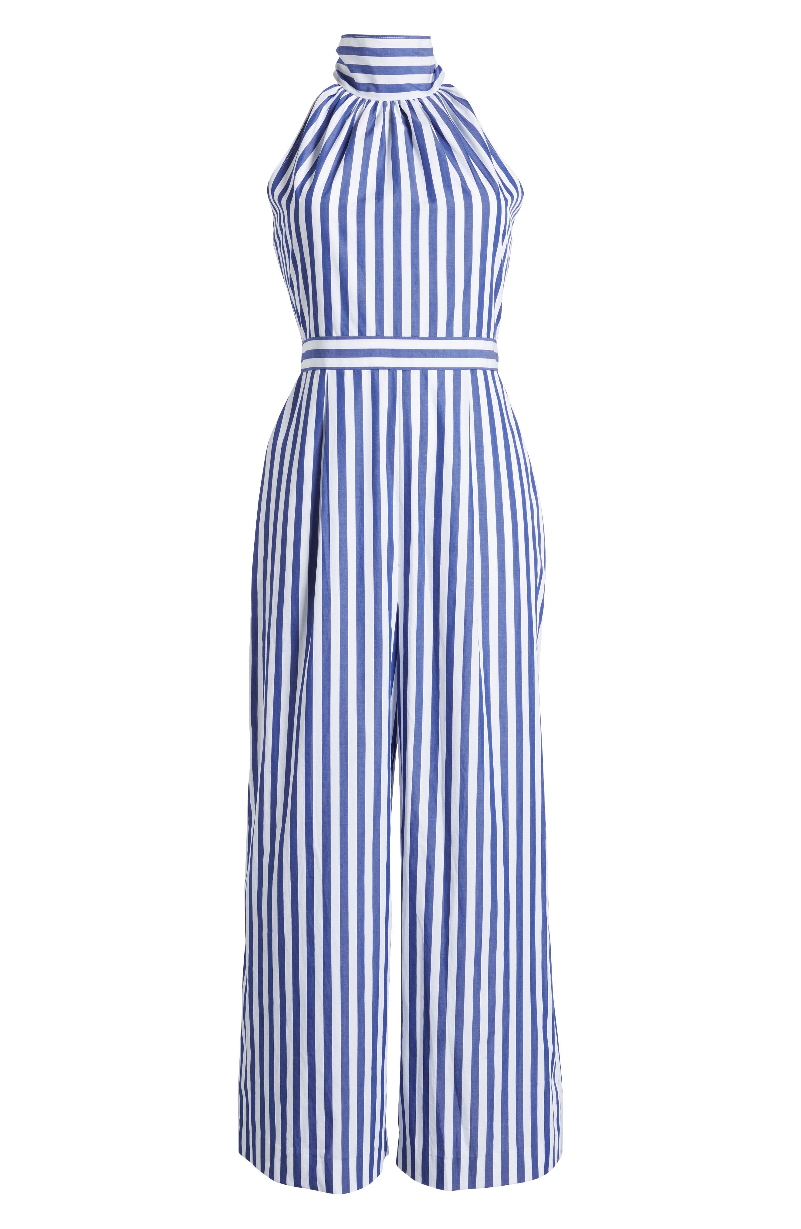 stripe halter wide leg jumpsuit