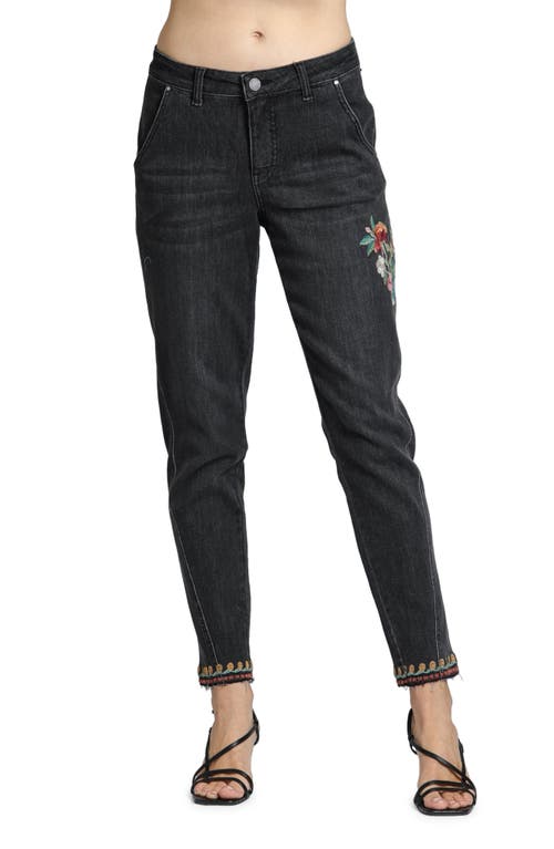 Shop Apny Floral Embroidered Mid Rise Slouchy Jeans In Black