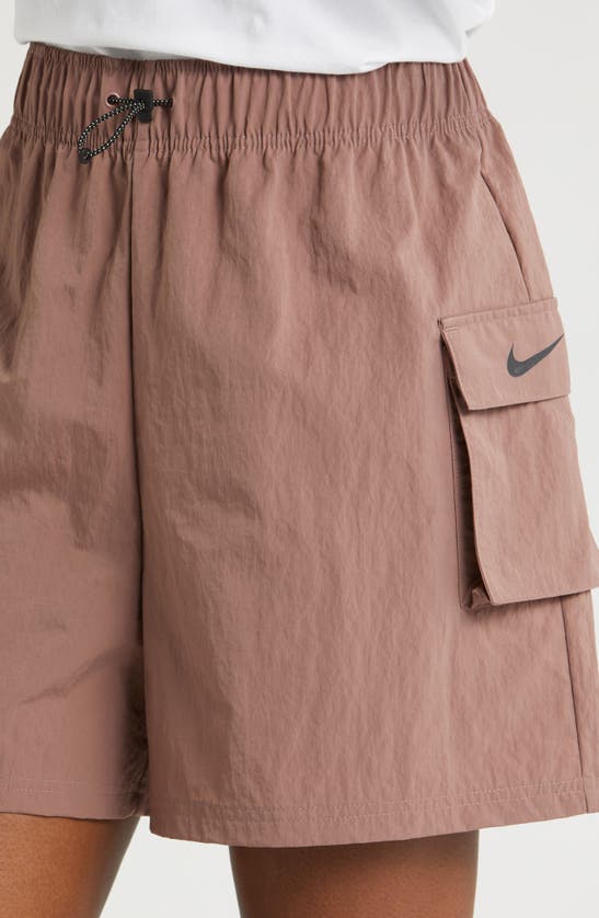 Shop Nike Sportswear Essential Woven High Waist Shorts In Smokey Mauve/ Black