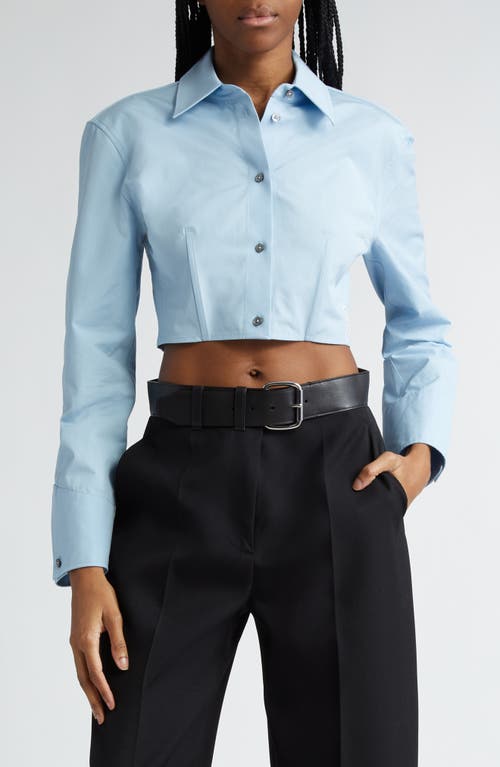 Alexander Wang Boned Crop Cotton Button-Up Shirt Cerulean at Nordstrom,