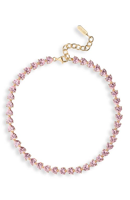 Small Cubic Zirconia Heart Tennis Necklace in Pink Multi