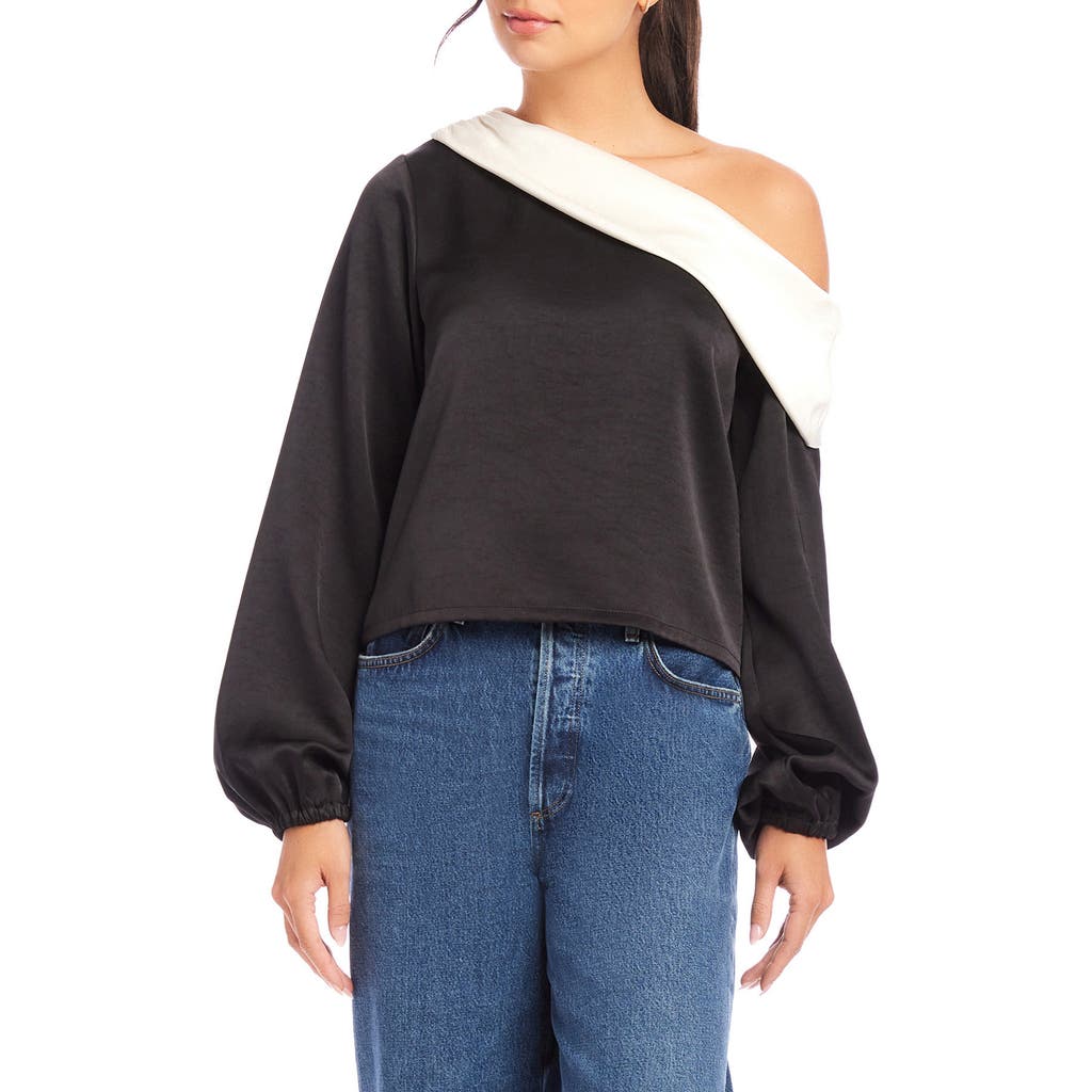 FIFTEEN TWENTY Marisa One-Shoulder Satin Top in Black/Cream