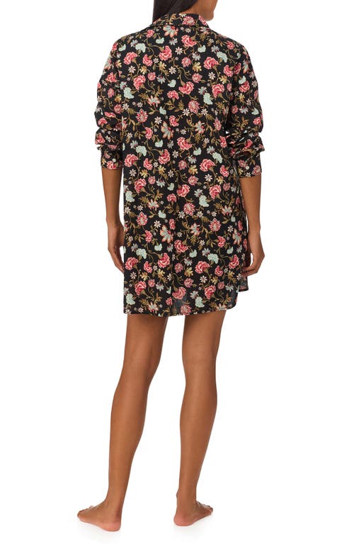 Shop Lauren Ralph Lauren Print Long Sleeve Sleep Shirt In Black Floral