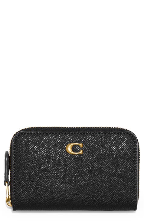 Coach Key Pouch With Gusset In Crossgrain Leather Black Light Gold