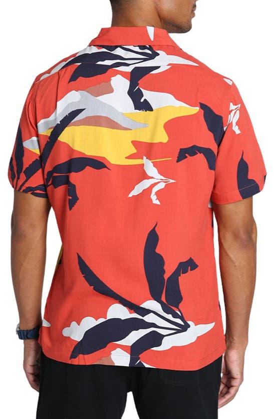 Shop Jachs Frond Print Button-up Camp Shirt In Orange Tropical Print