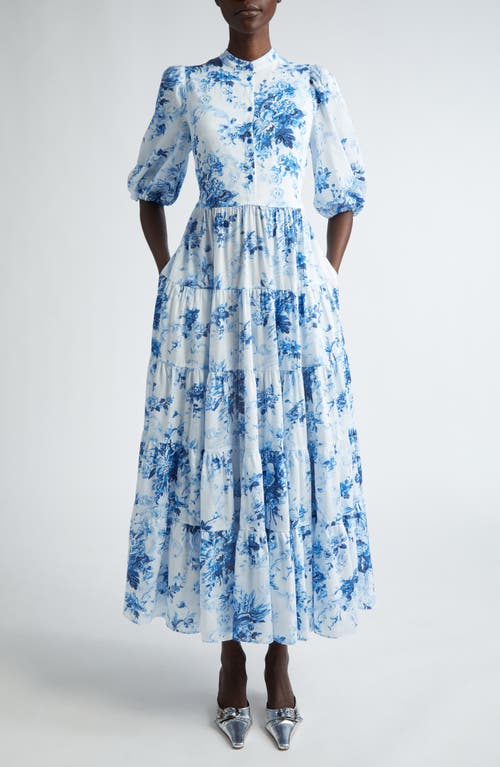 Erdem Floral Print Tiered Dress Antique Blue at Nordstrom, Us