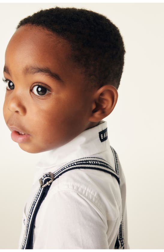 Baker By Ted Baker Kids' Short Sleeve Button-up Shirt, Trousers & Suspenders Set In Natural