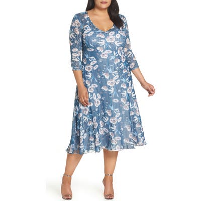 Plus Size Komarov Charmeuse & Chiffon A-Line Dress, Blue/green