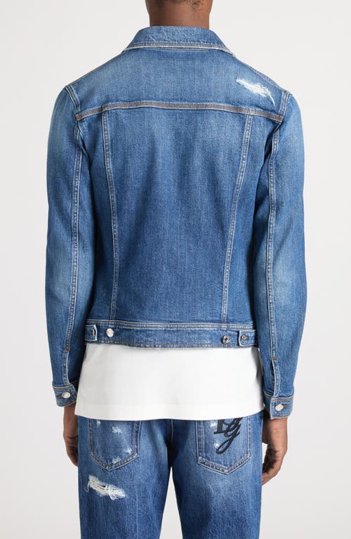 Dolce & Gabbana Blue Jacket With Classic Collar And Rips In Denim Stretch Man In S9001 Variante Abbinata