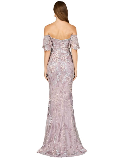 Lara New York Off Shoulder Mermaid Lace Gown In Dustypurple
