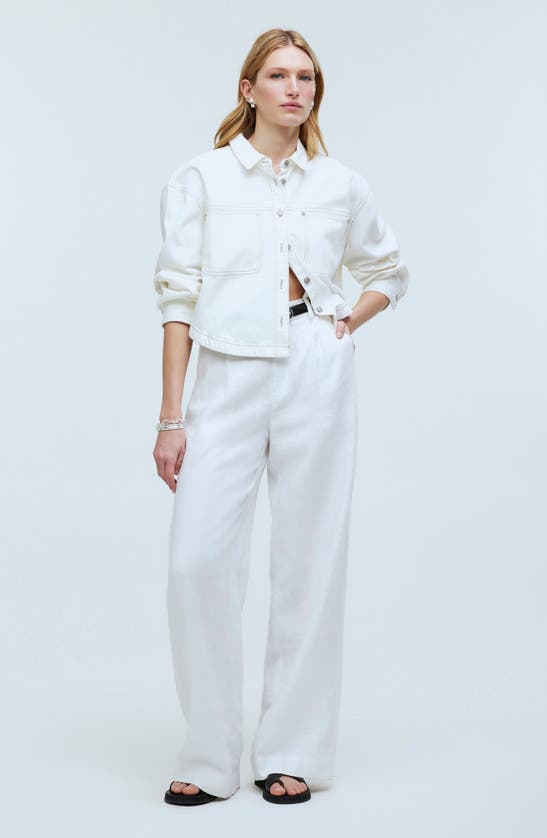 Shop Madewell The Harlow Linen Wide Leg Pants In Eyelet White