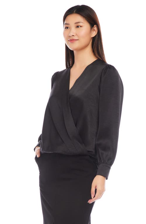 Shop Karen Kane Surplice Drape Front Satin Top In Black