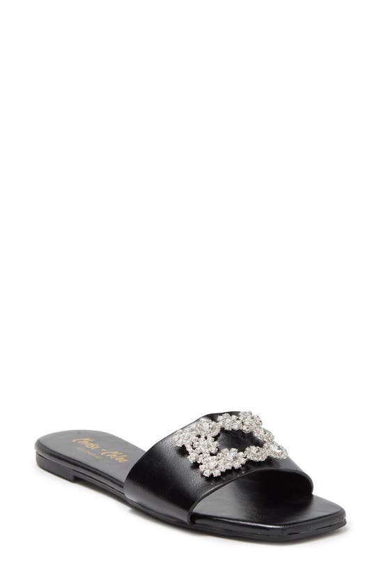 Chase & Chloe Eve Embellished Slide Sandal In Black Pu