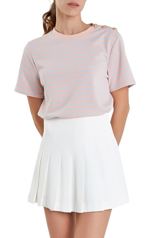 English Factory Button Stripe Jersey T-shirt In Pink/blue