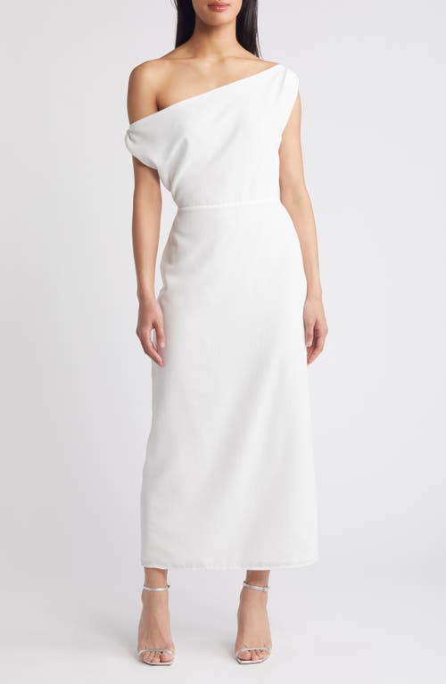 Off the Shoulder Midi Sheath Dress in White