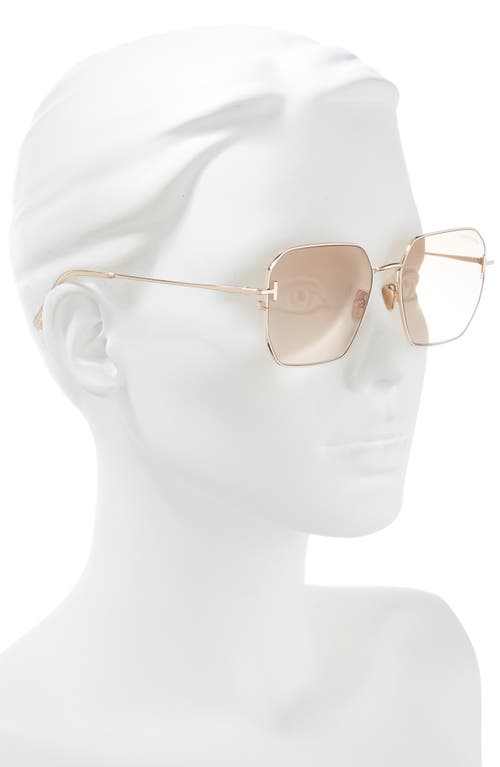 Shop Tom Ford 56mm Geometric Sunglasses In Shiny Rose Gold/brown Mirror
