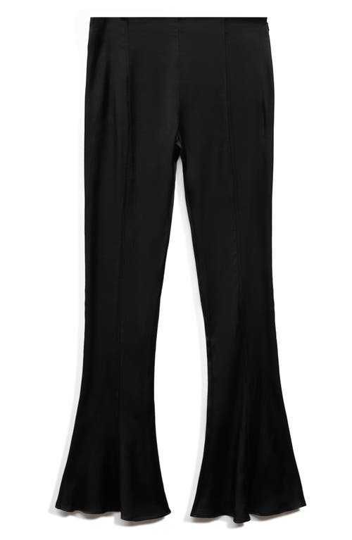 Shop Mango Low Rise Flare Satin Pants In Black