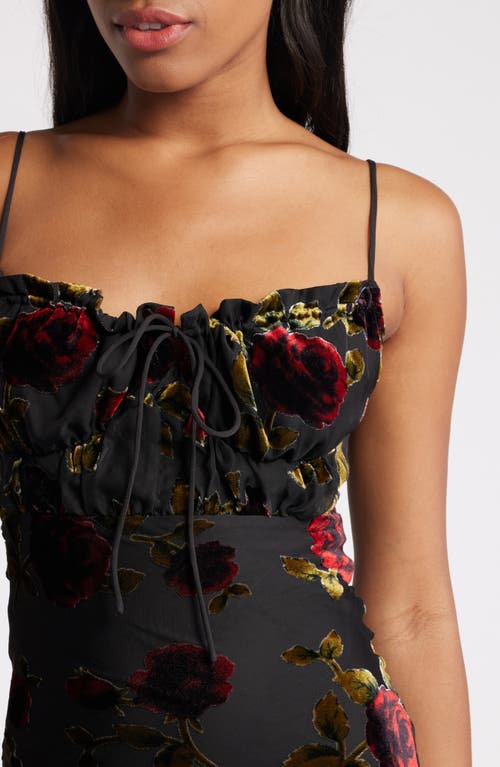 Rare London Devore Floral Tie Front Chiffon Maxi Dress In Black Multi