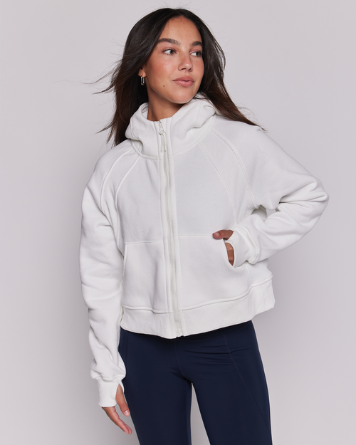 Shop Rebody Active Effortless Fleece Full Zip Hoodie In Brilliant White