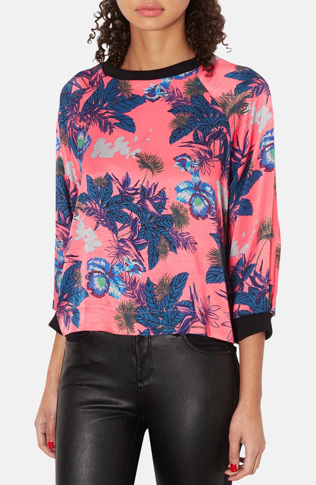 Topshop Orchid Print Satin Sweatshirt | Nordstrom