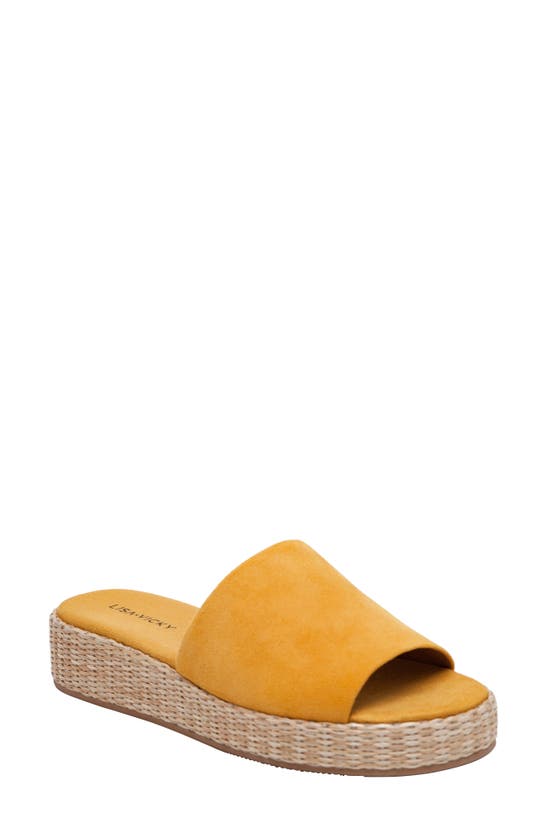 Lisa Vicky Smile Platform Slide Sandal In Sunflower Raffia