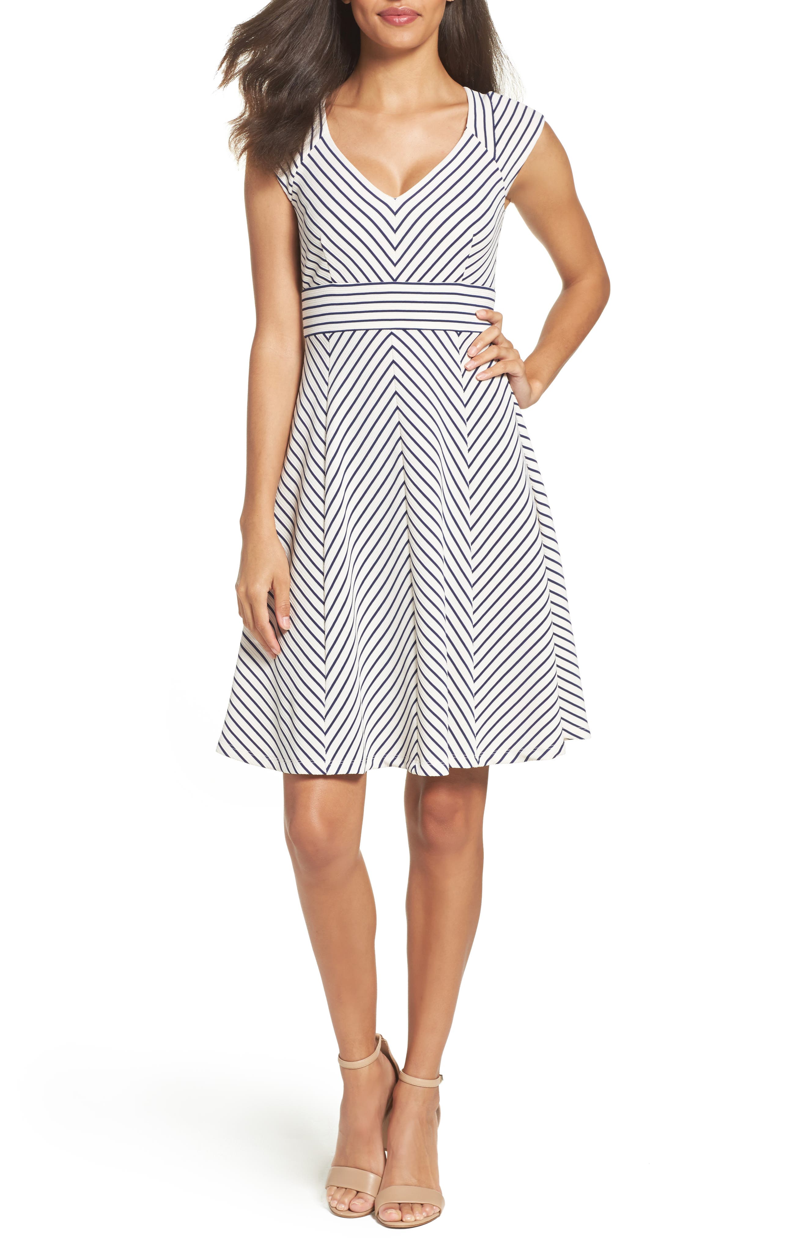 Adrianna Papell Stripe Fit & Flare Dress (Regular & Petite) Nordstrom