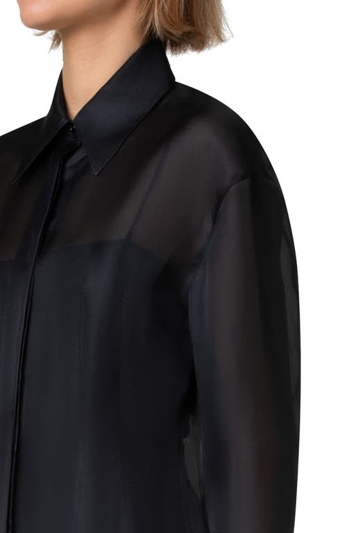 Akris Sheer Silk Organza Button-up Shirt In Black