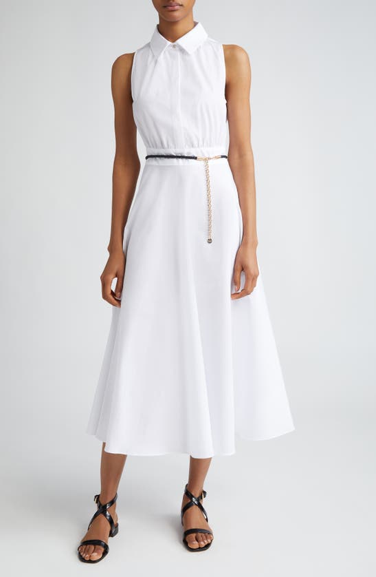 Shop Max Mara Studio Adepto Sleeveless Cotton Poplin Shirtdress In Optical White