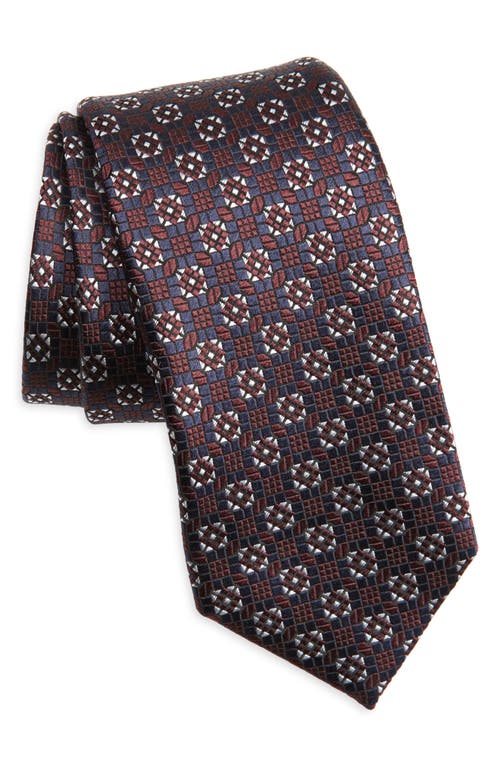 Zegna Ties Cinque Pieghe Medallion Silk Tie In Burgundy