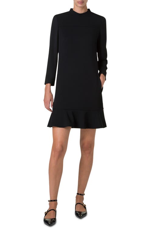 Akris Punto Contrast Collar And Cuffs Long-sleeve Mini Dress In Black