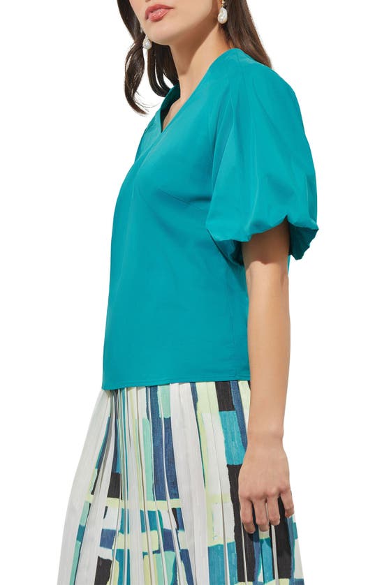 Shop Ming Wang Puff Sleeve Cotton Blend Top In Bermuda