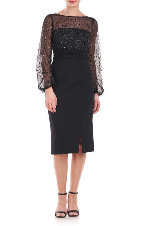 JS Collections Bristol Sequin Bodice Long Sleeve Sheath Dress Black at Nordstrom,