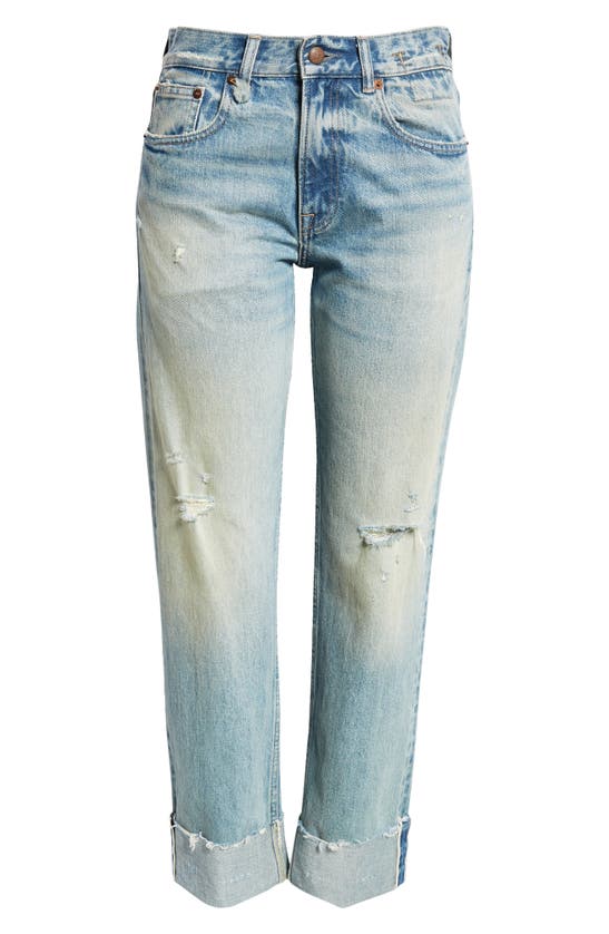 Shop R13 Distressed Cuff Hem Straight Leg Boy Jeans In Roslyn Blue