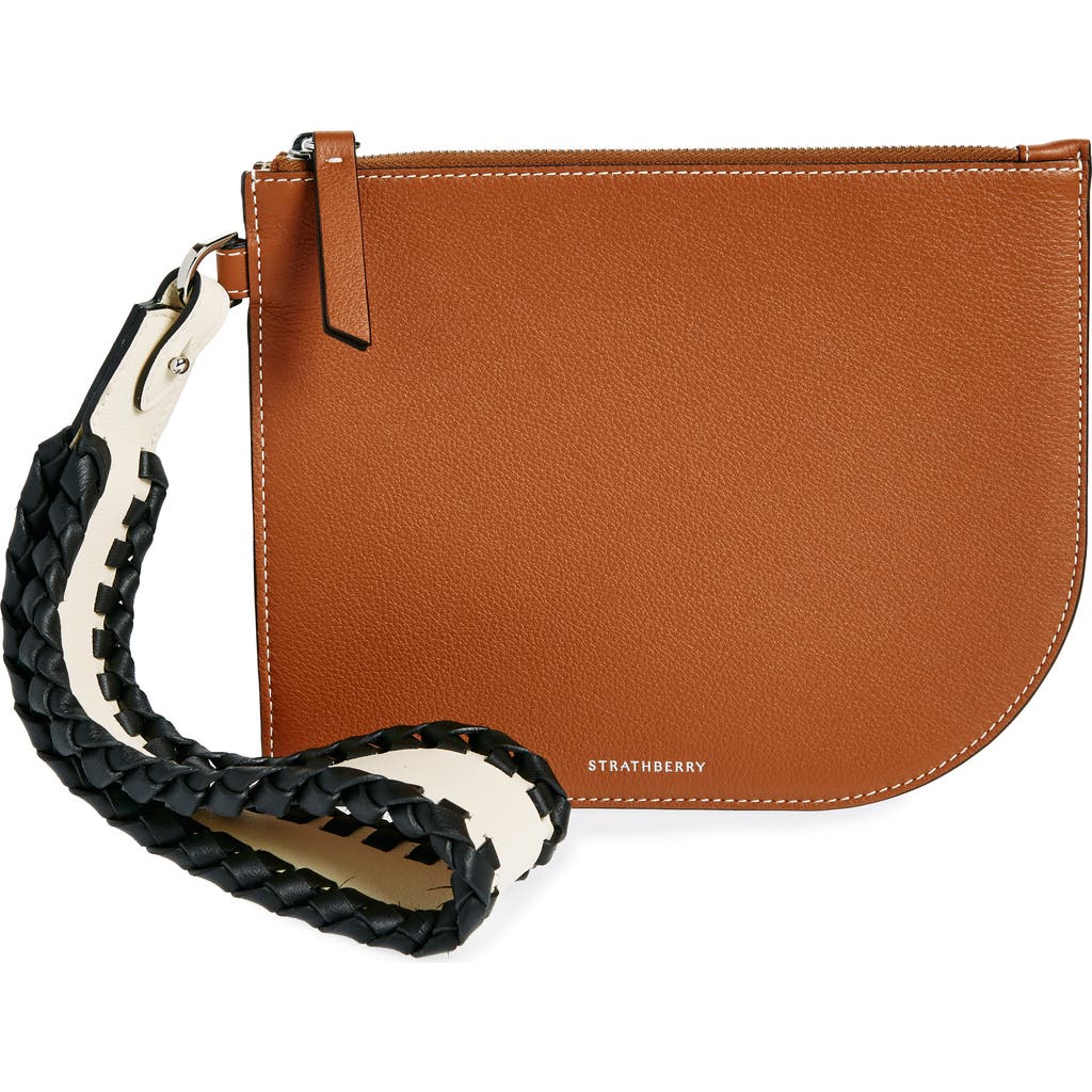 Strathberry X Collagerie Leather Wristlet Pouch In Chestnut/vanilla/black