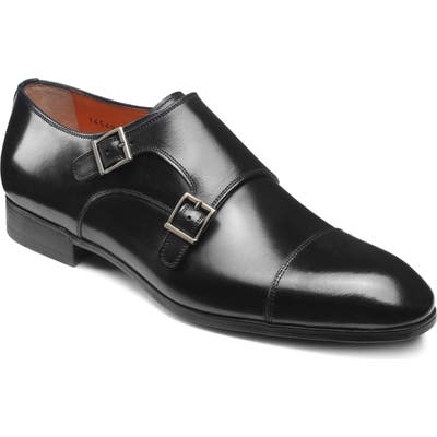 Santoni Inca Double Monk Strap Shoe, Black