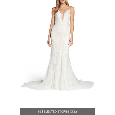 Ines By Ines Di Santo Daisy Illusion V-Neck Gown, Size IN STORE ONLY - Ivory