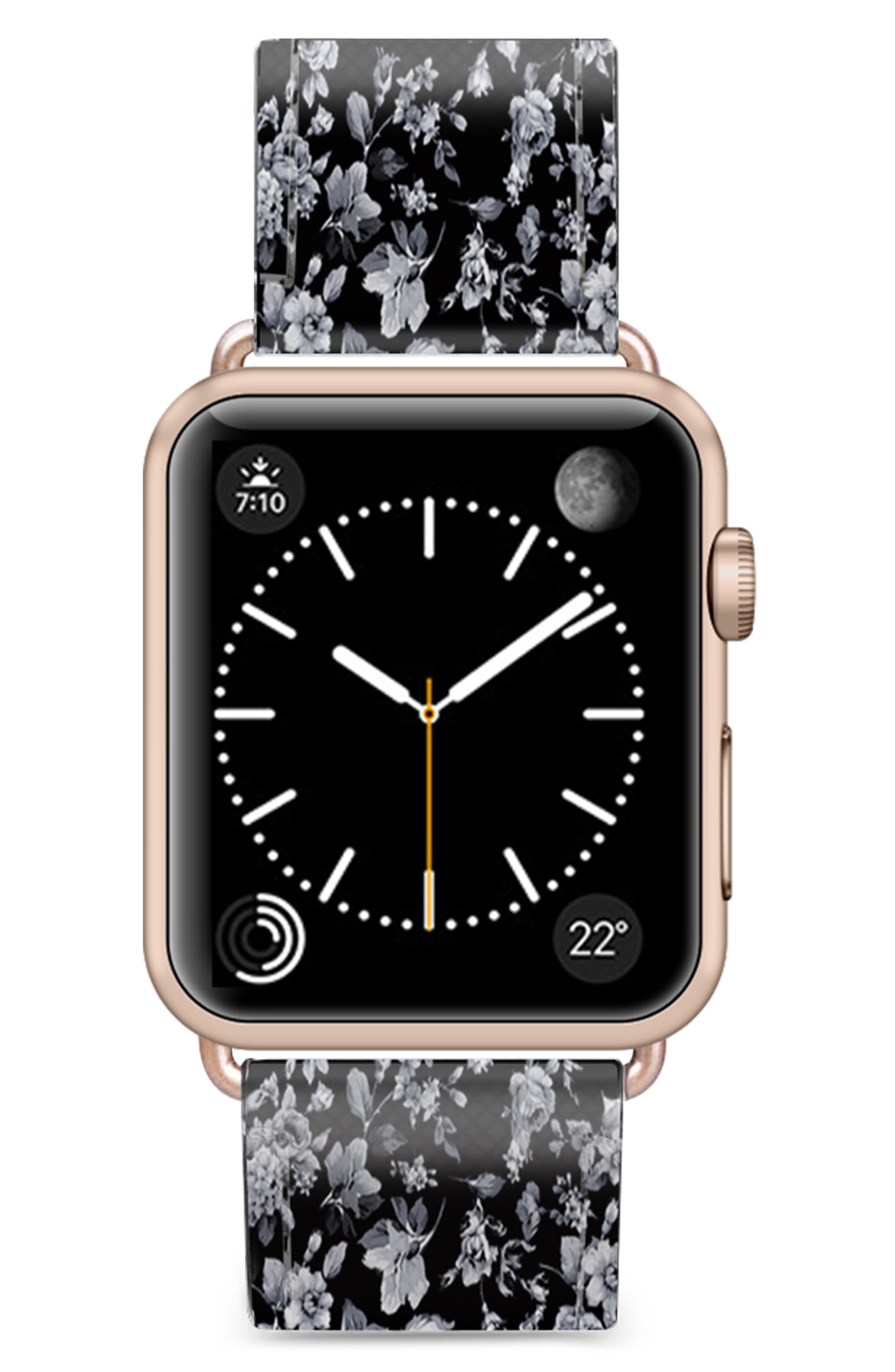 CASETiFY Vintage Flowers Saffiano Faux Leather Band for Apple Watch(R) in Black/Rose Gold