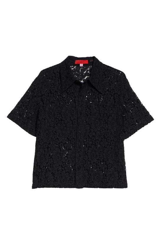 Shop Eckhaus Latta Flora Short Sleeve Lace Button-up Shirt In Onyx