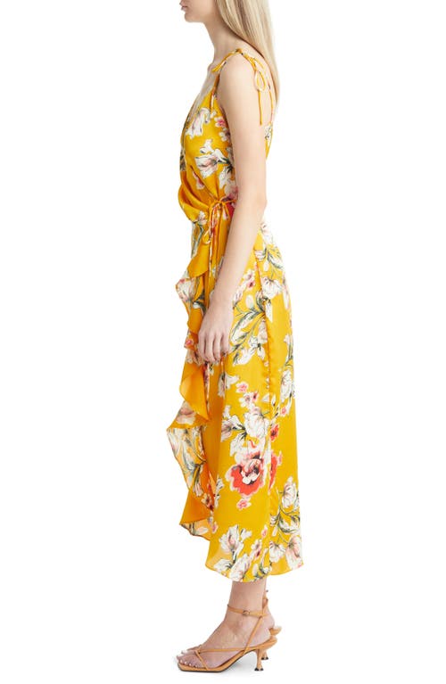 Shop Astr The Label Floral Satin Wrap Dress In Yellow Floral