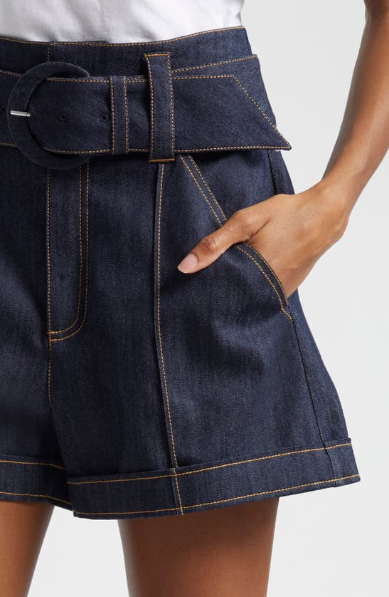 Shop Cinq À Sept Aldi High Waist Belted Denim Shorts In Indigo