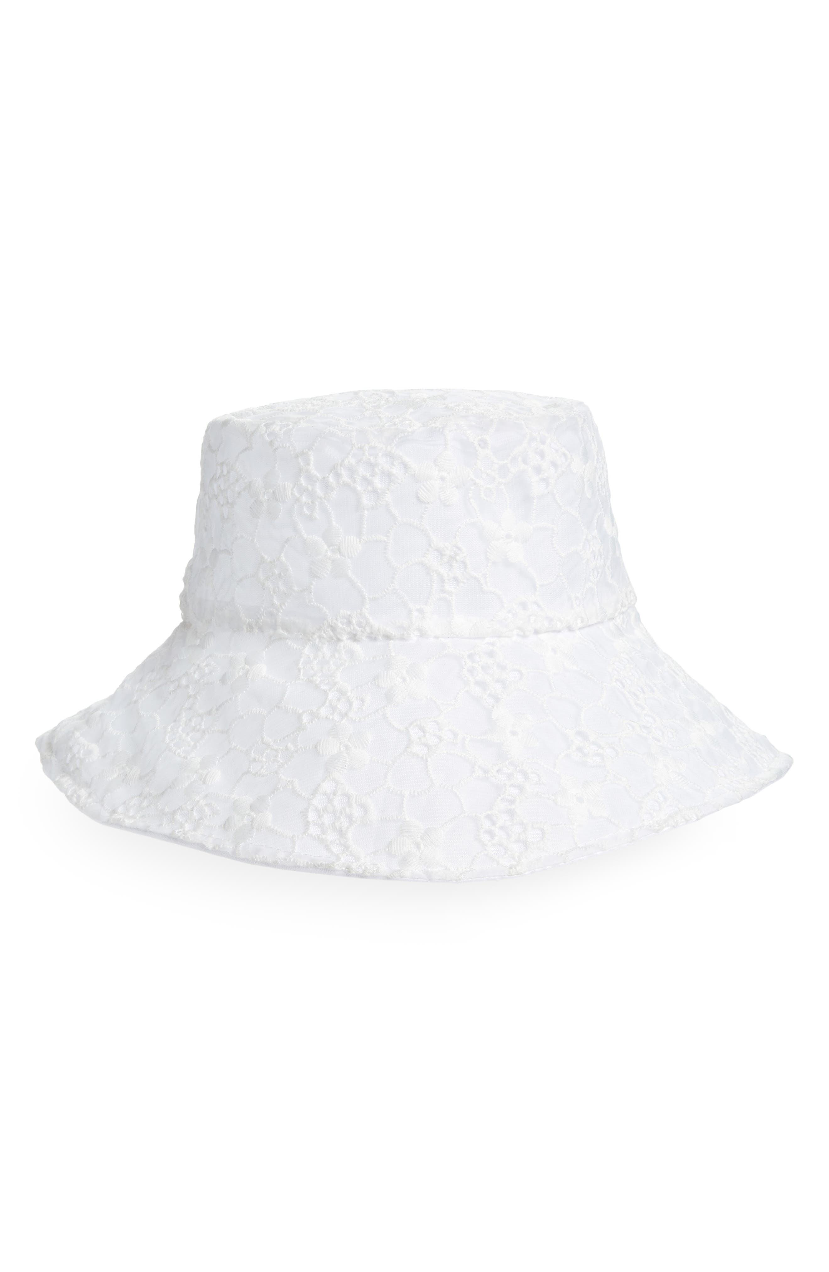 Edit Sheer Lace Bucket Hat In White 