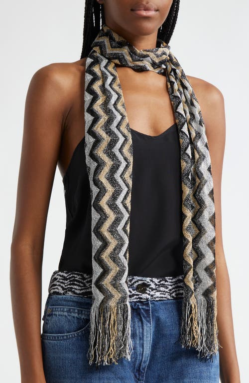 Shop Missoni Zigzag Fringe Scarf In Brown/black Multi